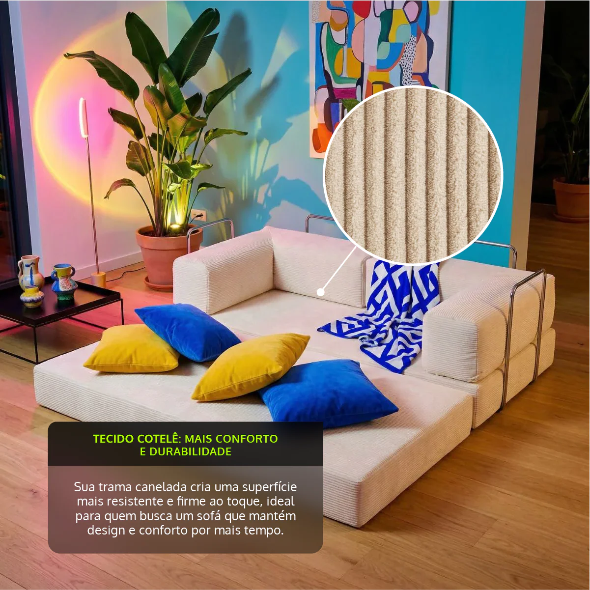 Sofá-Cama Flowin Cotelê - Bege - Image 3