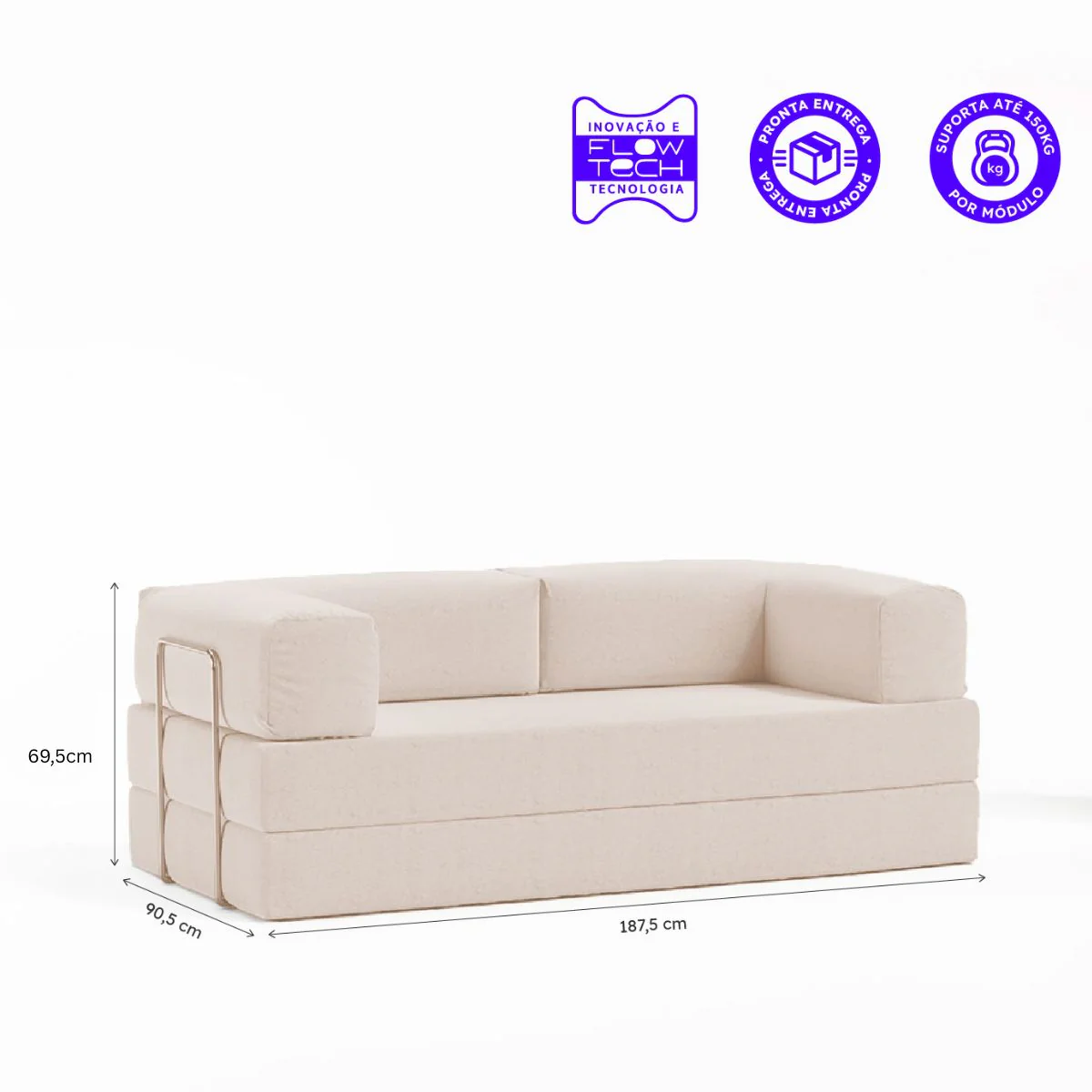 Sofá-Cama Flowin Cotelê - Bege - Image 4