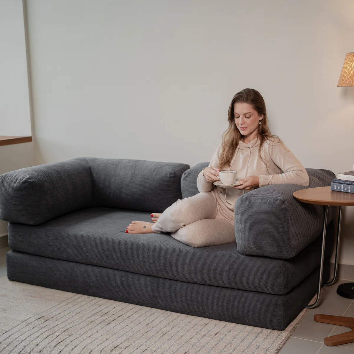 Sofá-Cama Flowin Cotelê - Cinza - Image 10