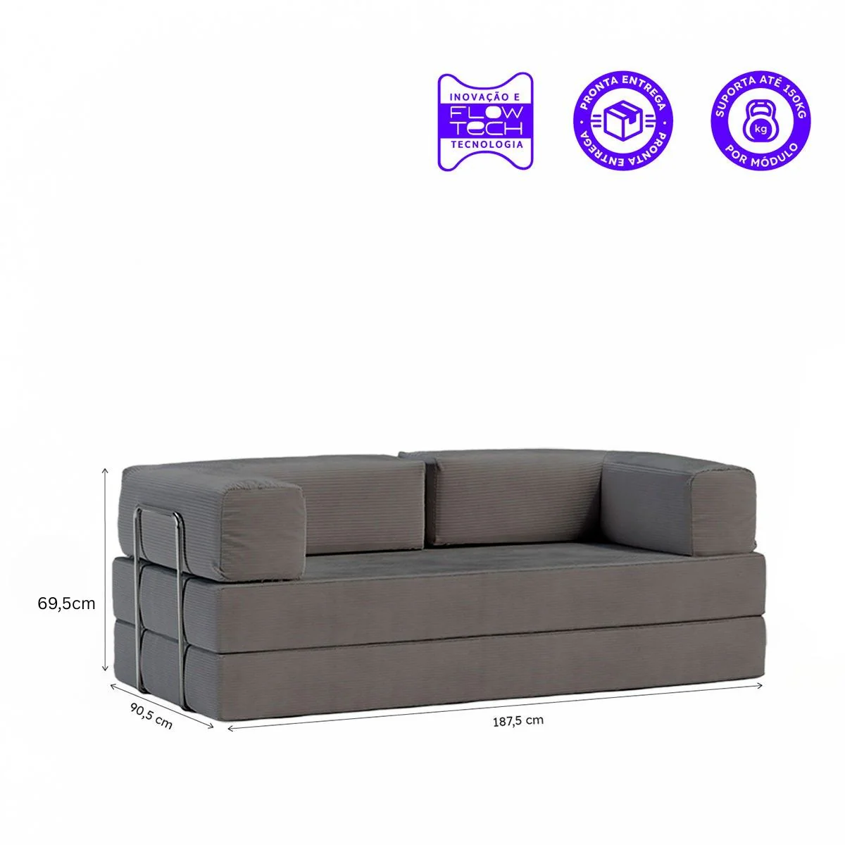 Sofá-Cama Flowin Cotelê - Cinza - Image 4