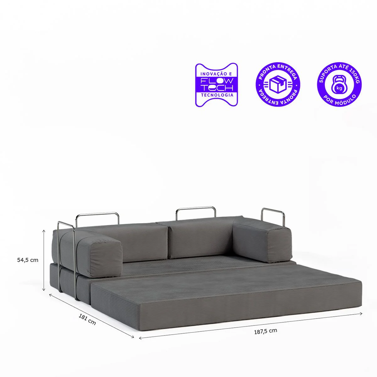 Sofá-Cama Flowin Cotelê - Cinza - Image 5