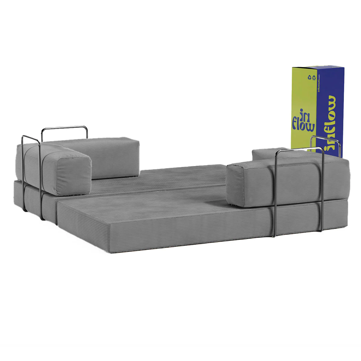 Sofá-Cama Flowin Cotelê com Apoio de Pé - Cinza - Image 5