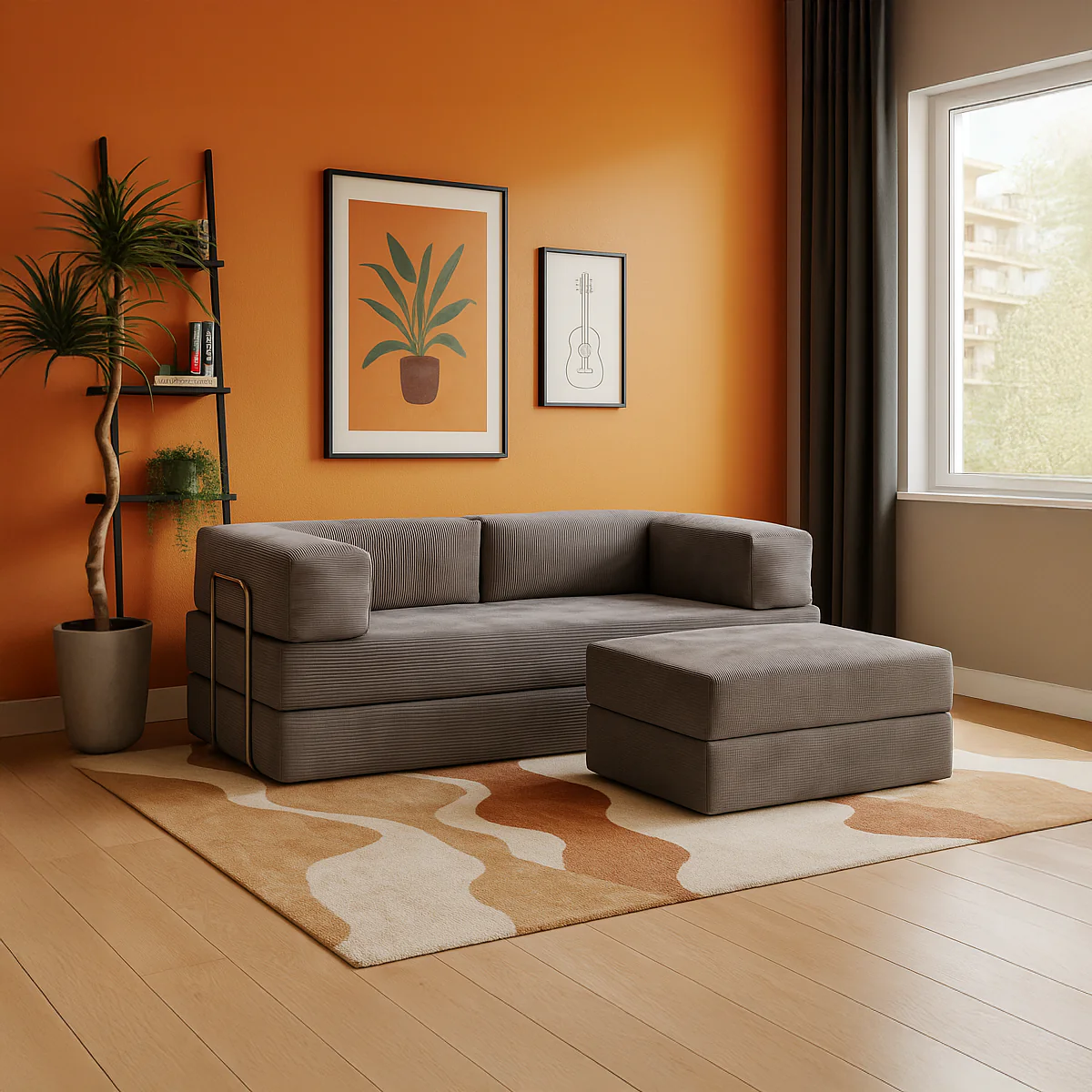 Sofá-Cama Flowin Cotelê com Apoio de Pé - Cinza - Image 6