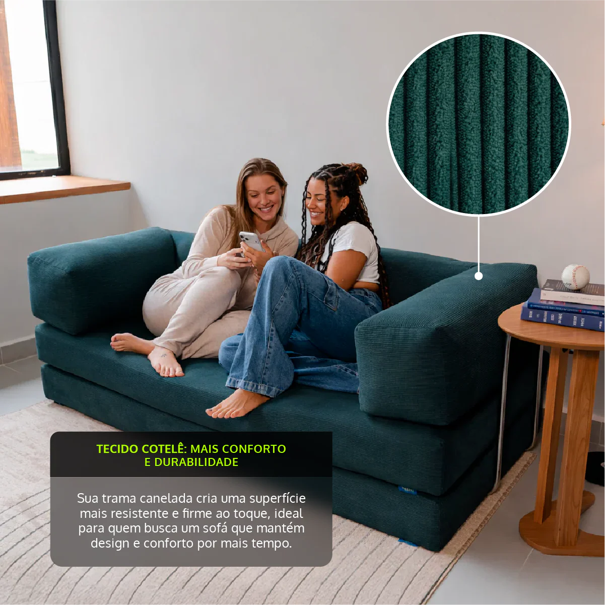 Sofá-Cama Flowin Cotelê - Verde Musgo - Image 4