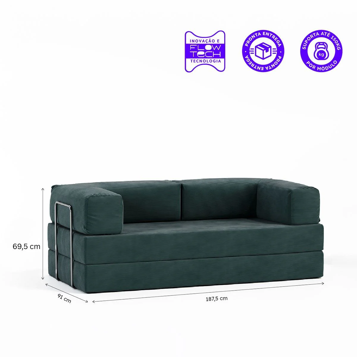 Sofá-Cama Flowin Cotelê - Verde Musgo - Image 5