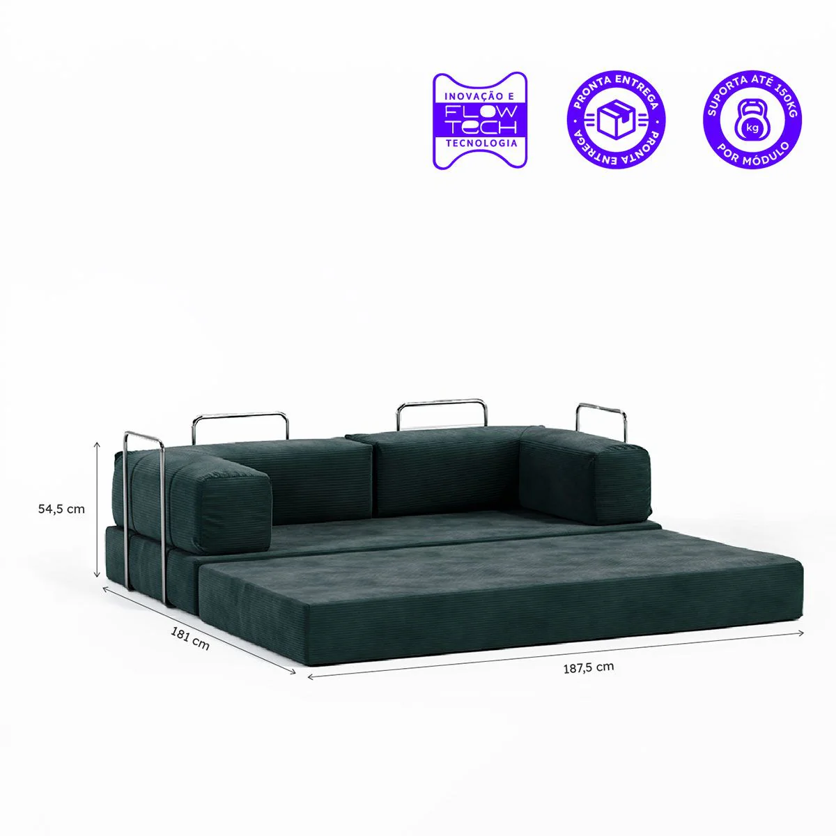 Sofá-Cama Flowin Cotelê - Verde Musgo - Image 6