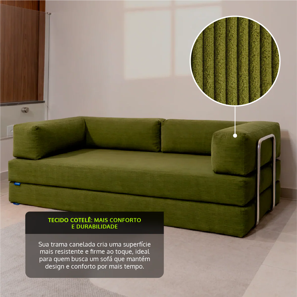 Sofá-Cama Flowin Cotelê - Verde Oliva - Image 3