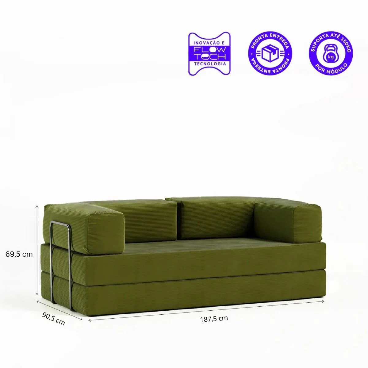 Sofá-Cama Flowin Cotelê - Verde Oliva - Image 6