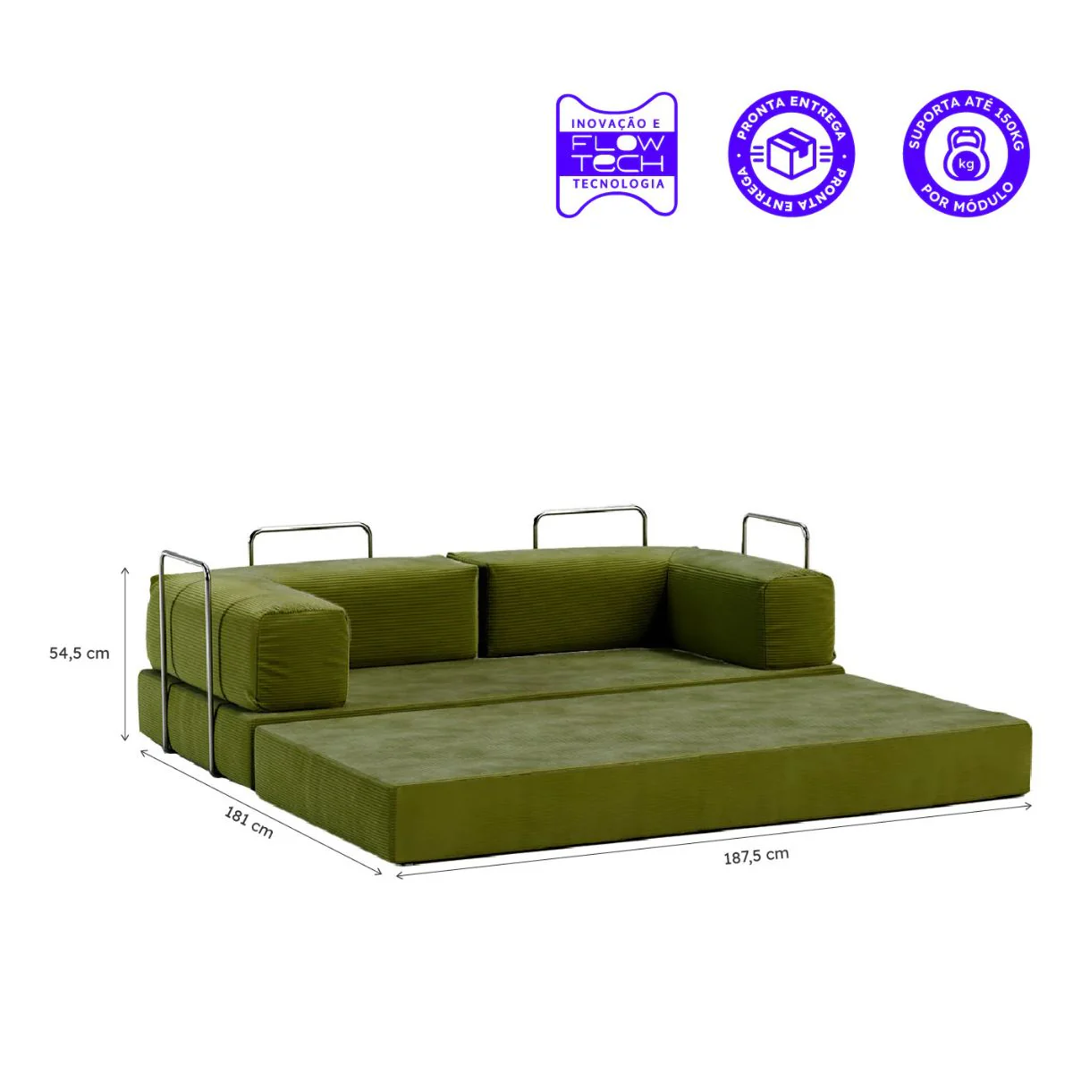 Sofá-Cama Flowin Cotelê - Verde Oliva - Image 7
