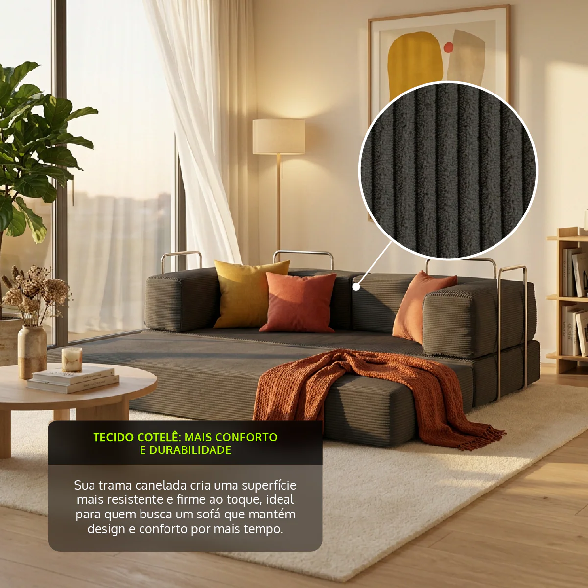 Sofá Cama Flowin em Cotelê - Cinza Grafite - Image 3