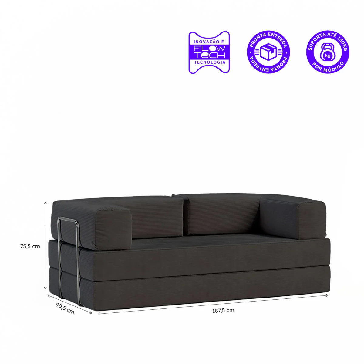 Sofá Cama Flowin em Cotelê - Cinza Grafite - Image 7