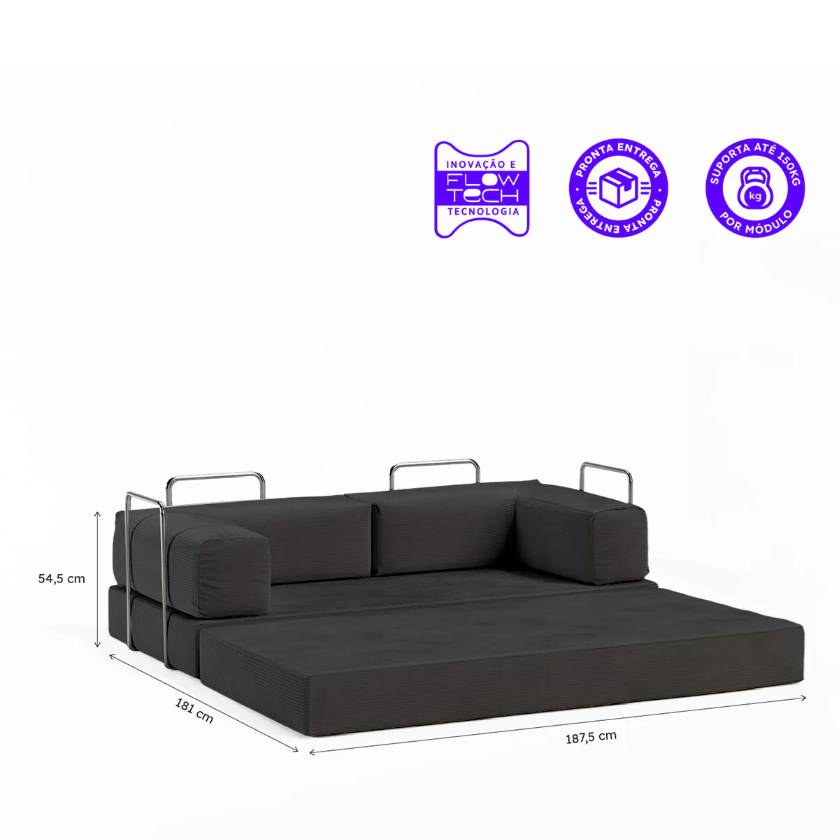 Sofá Cama Flowin em Cotelê - Cinza Grafite - Image 8