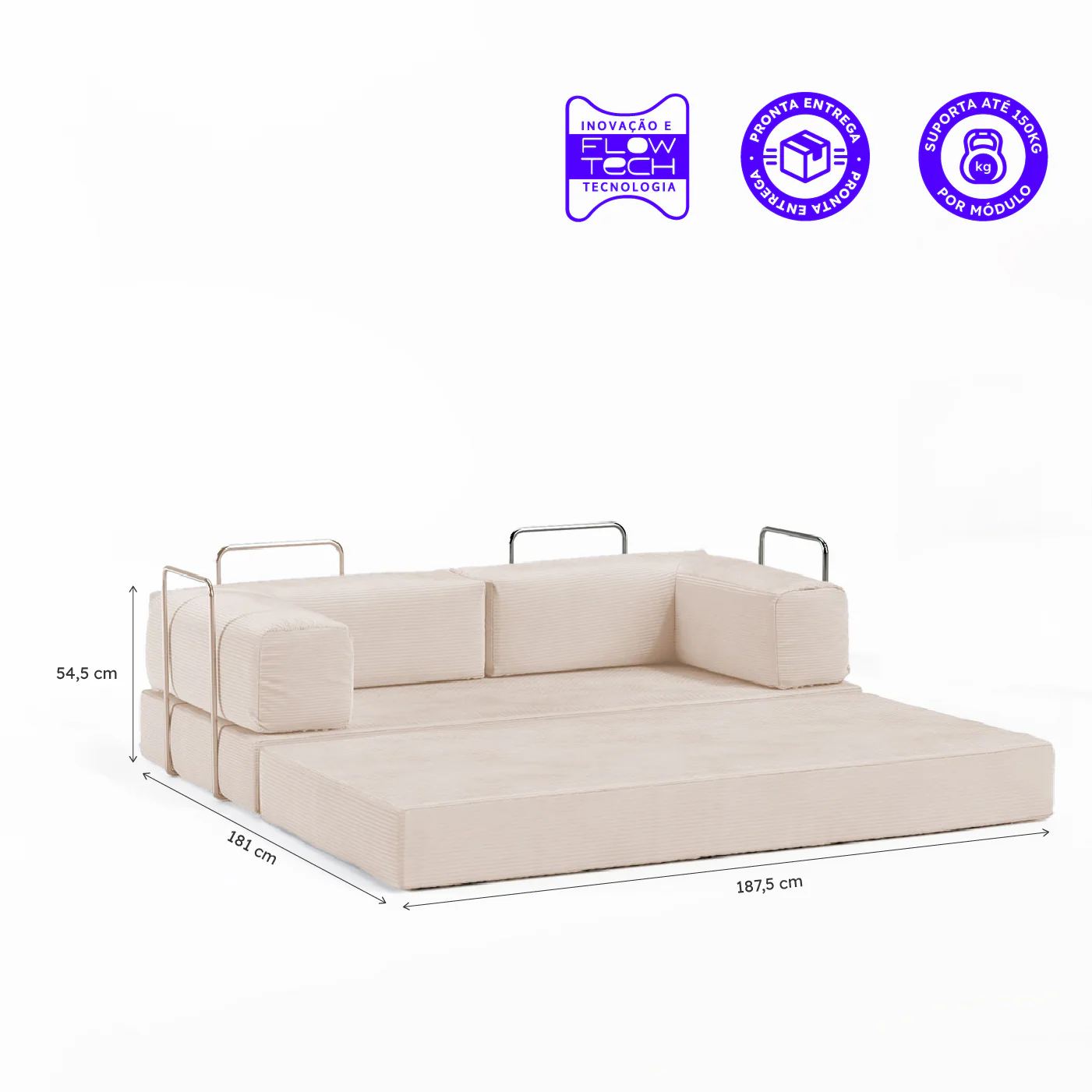 Sofá-Cama Flowin Cotelê com Apoio de Pé - Bege - Image 5