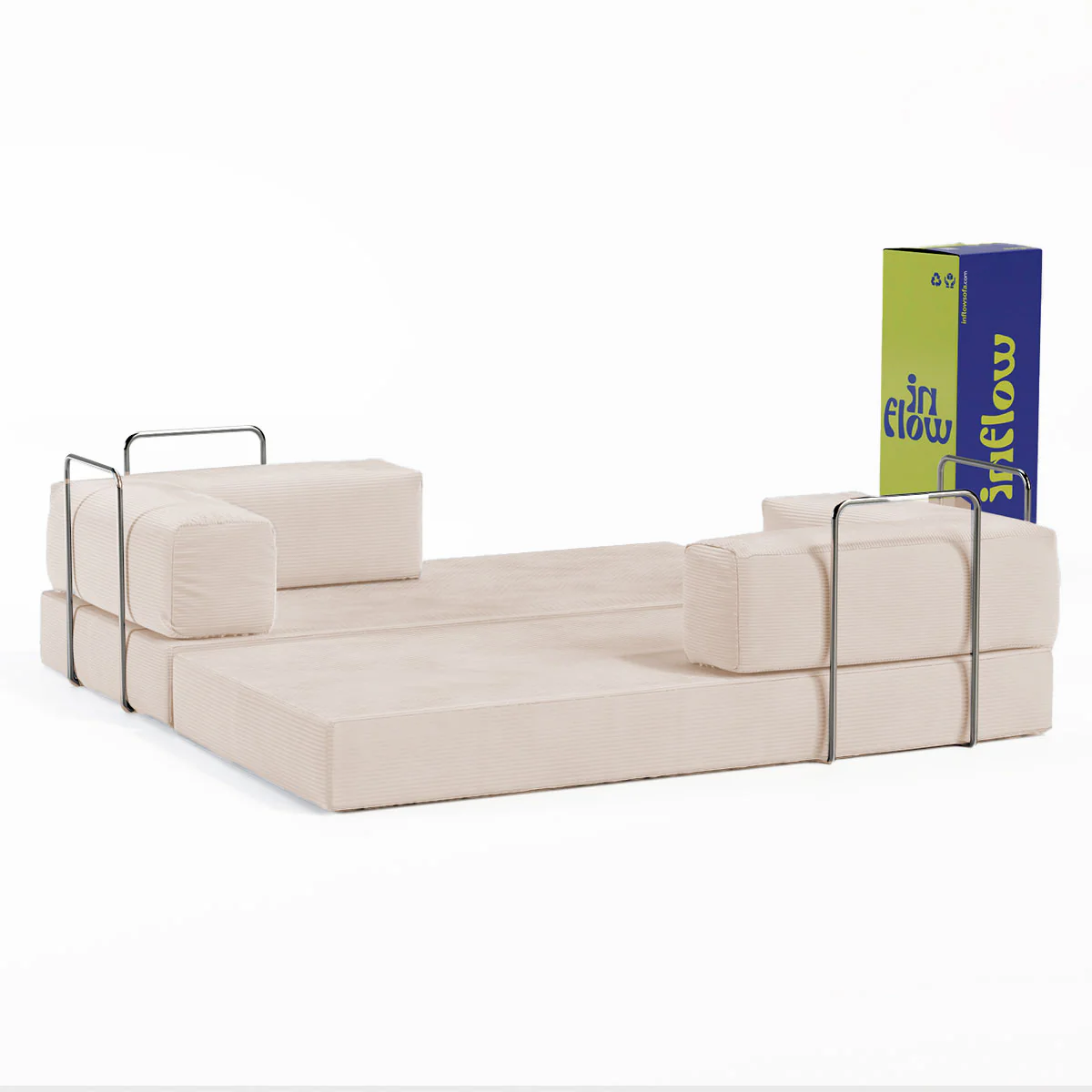 Sofá-Cama Flowin Cotelê com Apoio de Pé - Bege - Image 6