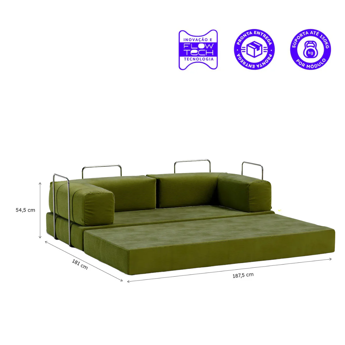 Sofá-Cama Flowin Cotelê com Apoio de Pé - Verde Oliva - Image 6