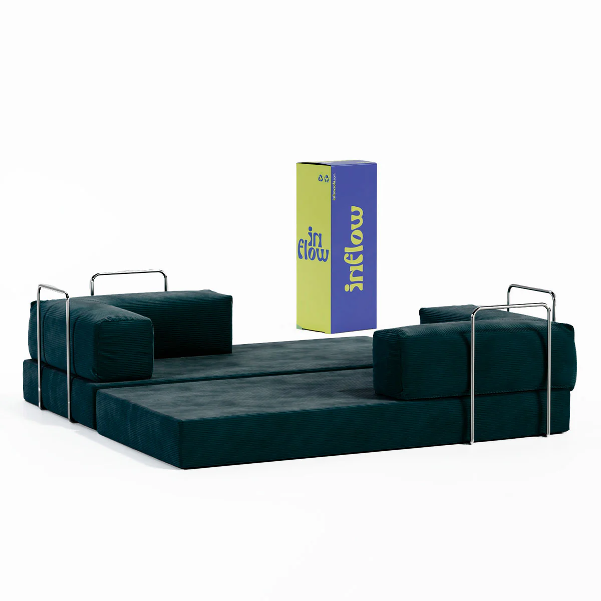 Sofá-Cama Flowin Cotelê com Apoio de Pé - Verde Musgo - Image 3