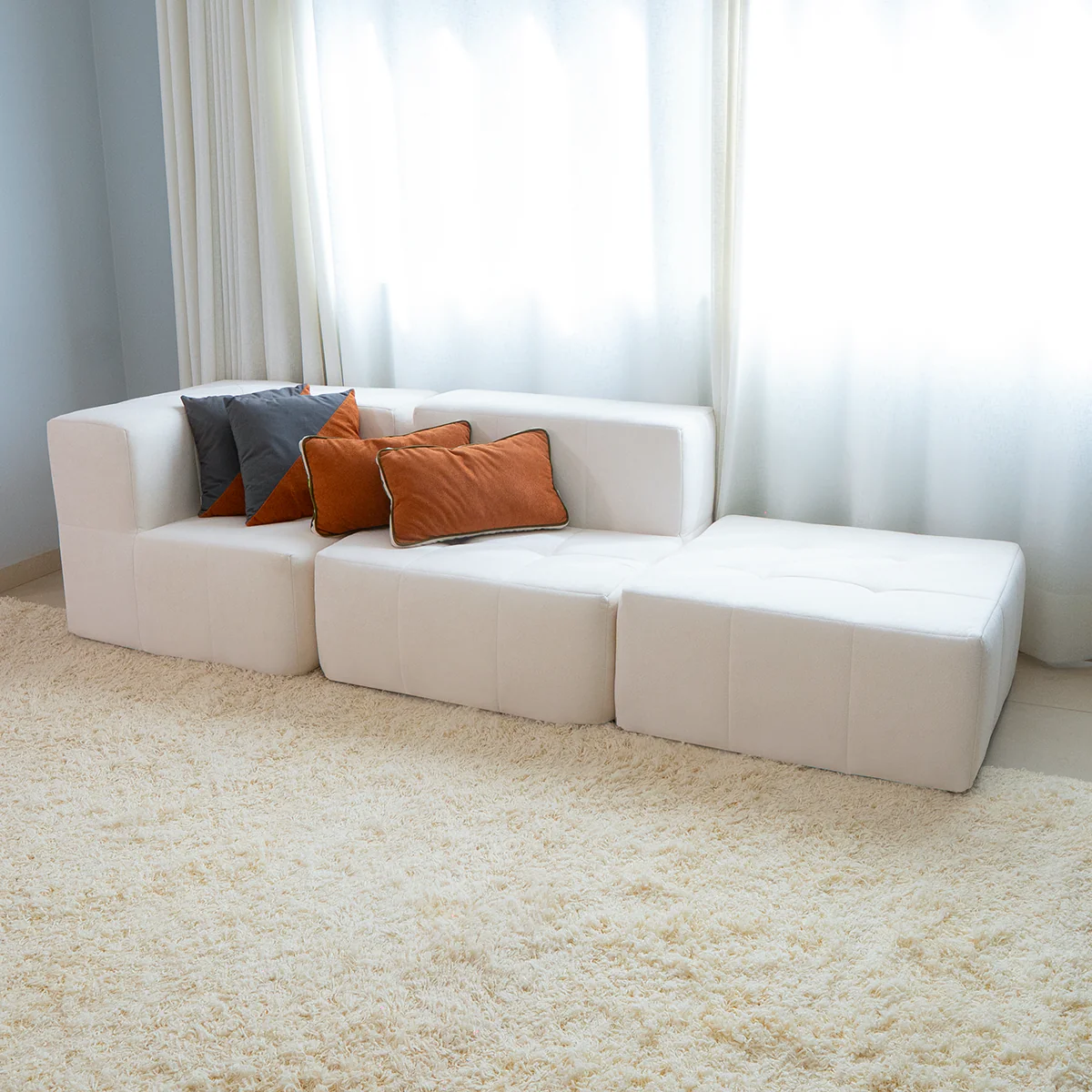 Sofá Modular Boucle Bege - 2 Lugares - 1 Canto com Apoio de Pé - Image 3