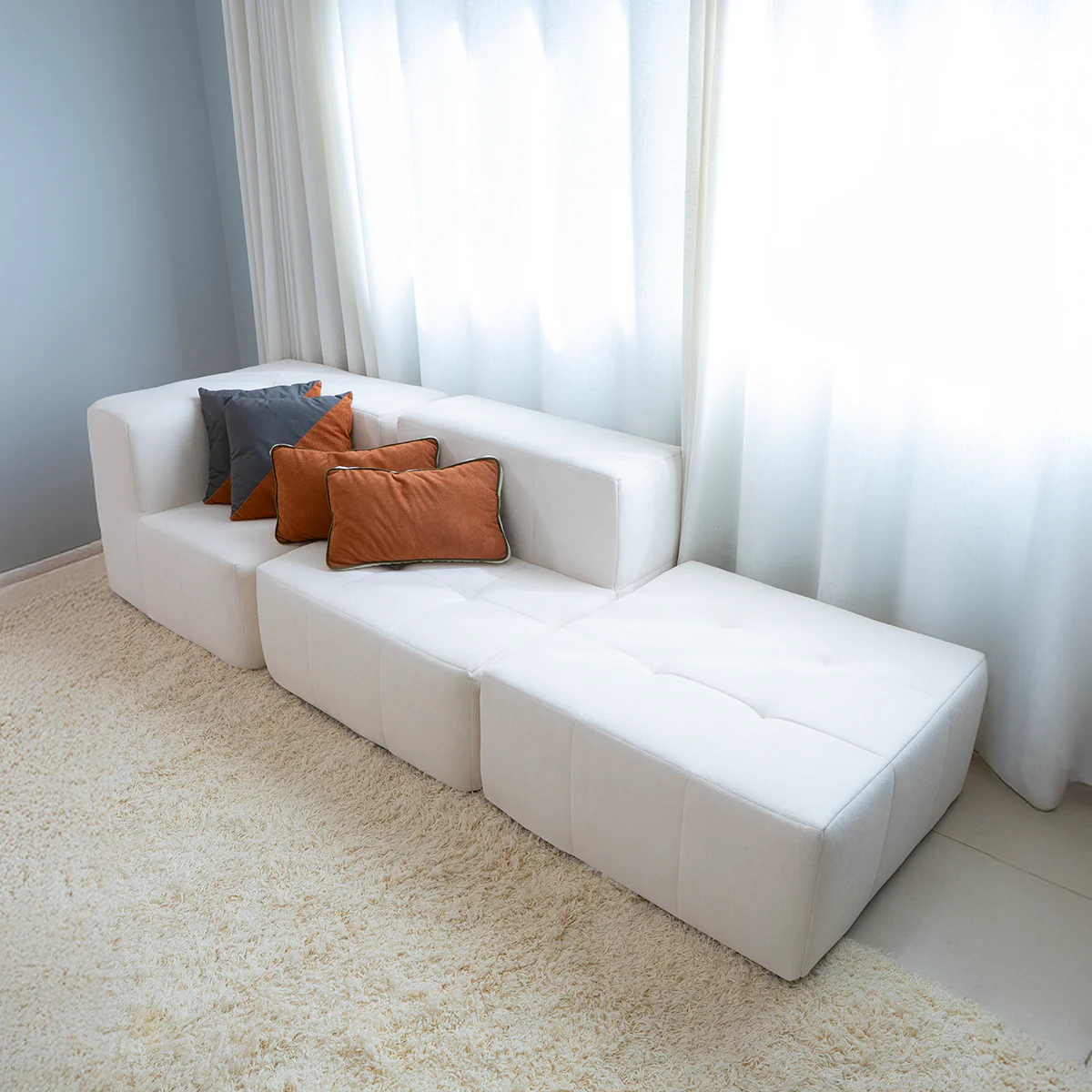 Sofá Modular Boucle Bege - 2 Lugares - 1 Canto com Apoio de Pé - Image 5