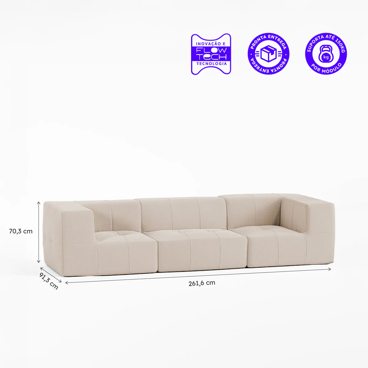 Sofá Modular Boucle Bege - 3 Lugares - 2 Cantos - Image 3