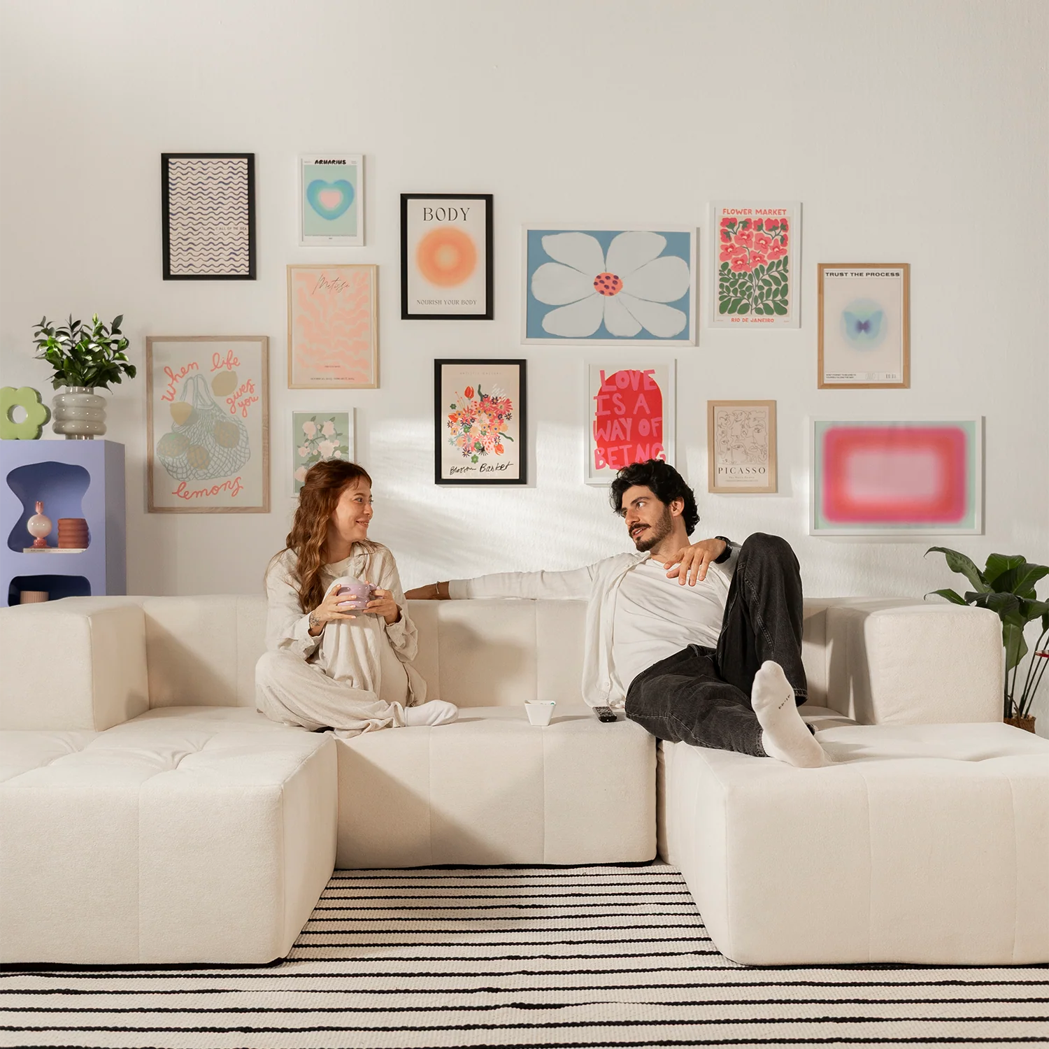 Sofá Modular Boucle Bege - 3 Lugares - 2 Cantos com 2 Apoio de Pé - Image 8