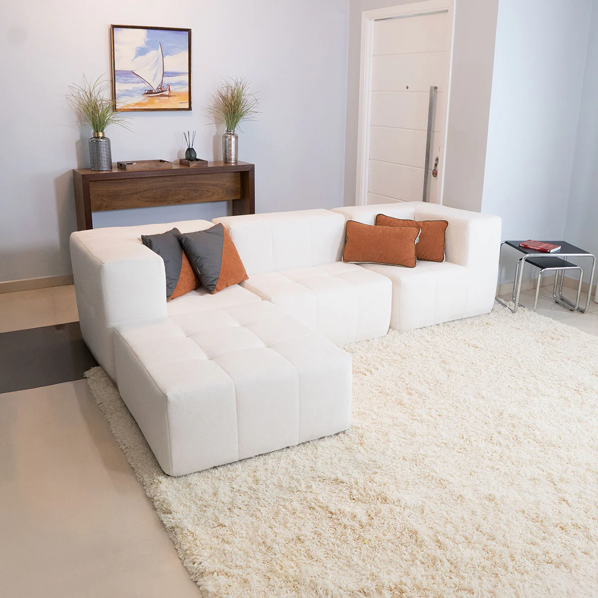 Sofá Modular Boucle Bege - 3 Lugares - 2 Cantos com Apoio de Pé - Image 4