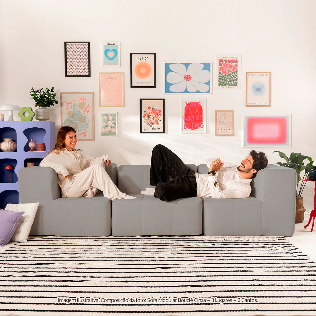 Sofá Modular Boucle Cinza - 3 Lugares - 2 Cantos - Image 5