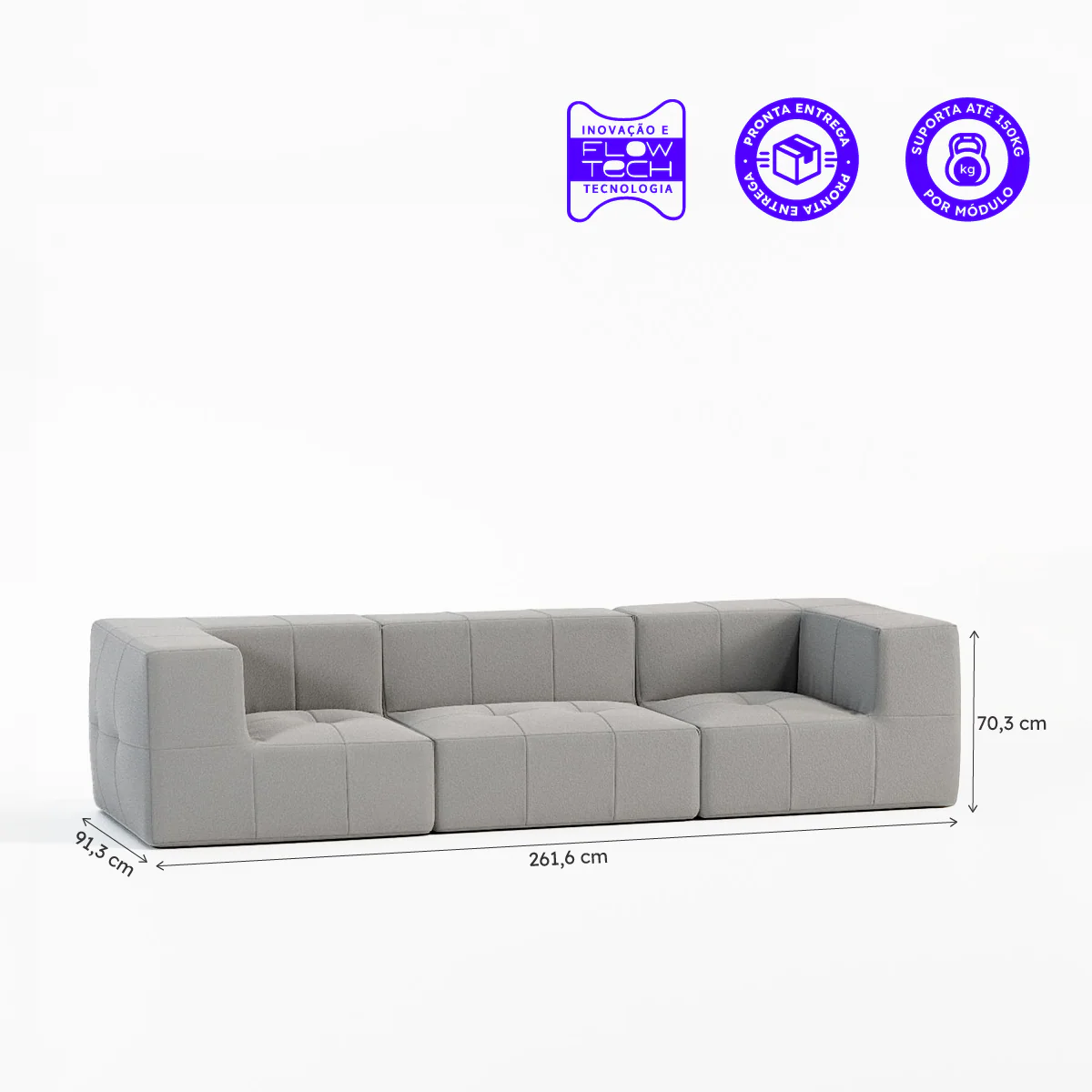 Sofá Modular Boucle Cinza - 3 Lugares - 2 Cantos - Image 7