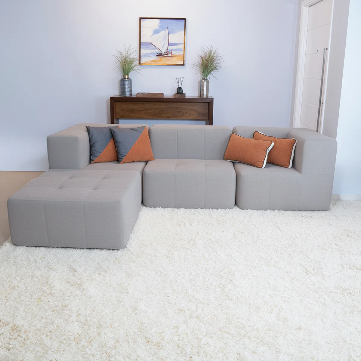 Sofá Modular Boucle Cinza - 3 Lugares - 2 Cantos com Apoio de Pé - Image 5