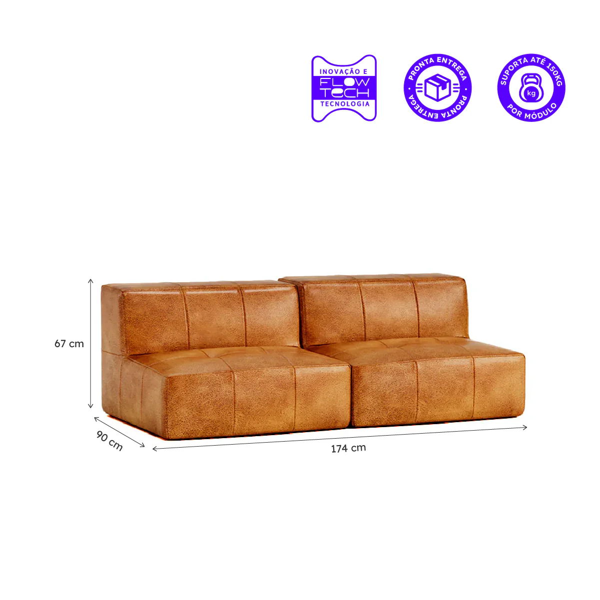 Sofá Modular Poli-Couro Marrom - 2 Lugares - Image 4