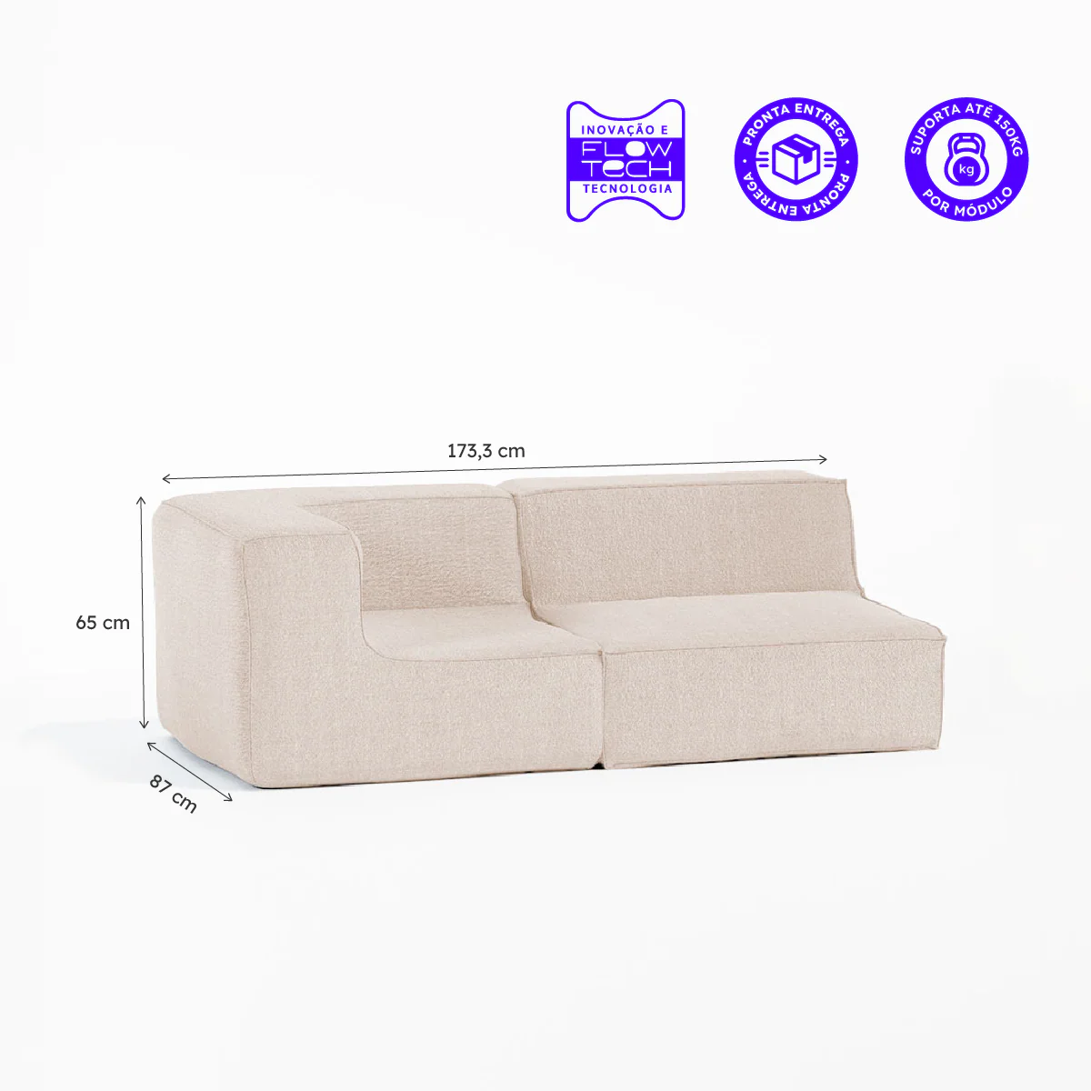 Sofá Modular Flow Boucle Bege - 2 Lugares - 1 Canto - Image 3