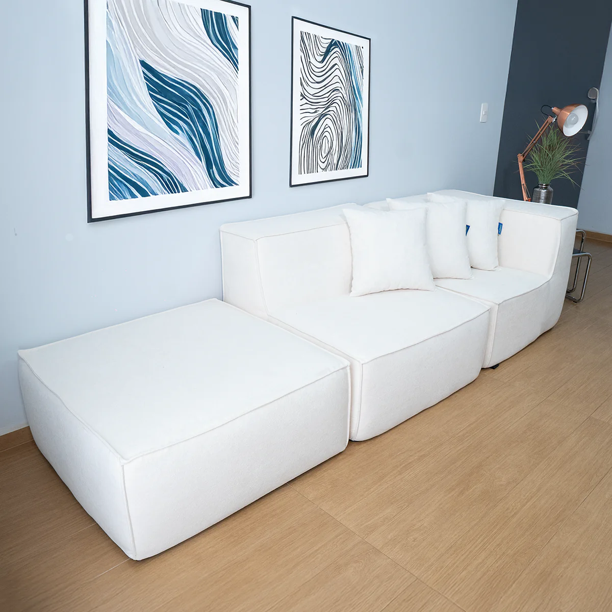 Sofá Modular Flow Boucle Bege - 2 Lugares - 1 Canto com Apoio de Pé - Image 4