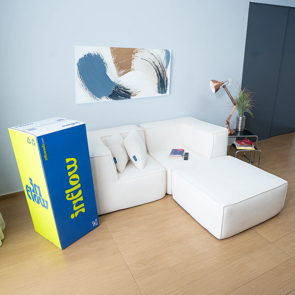 Sofá Modular Flow Boucle Bege - 2 Lugares - 2 Cantos com Apoio de Pé - Image 4