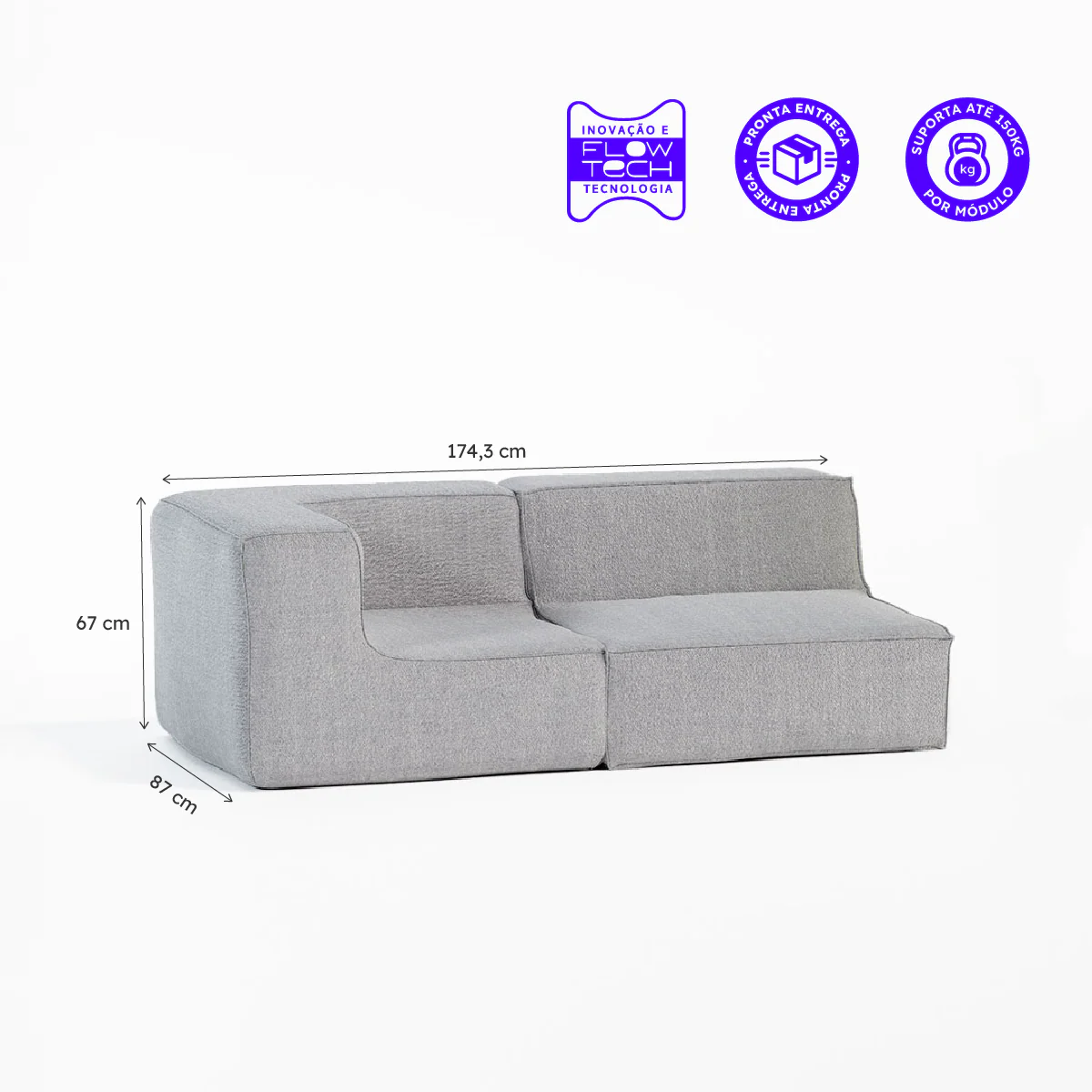 Sofá Modular Flow Boucle Cinza - 2 Lugares - 1 Canto - Image 3