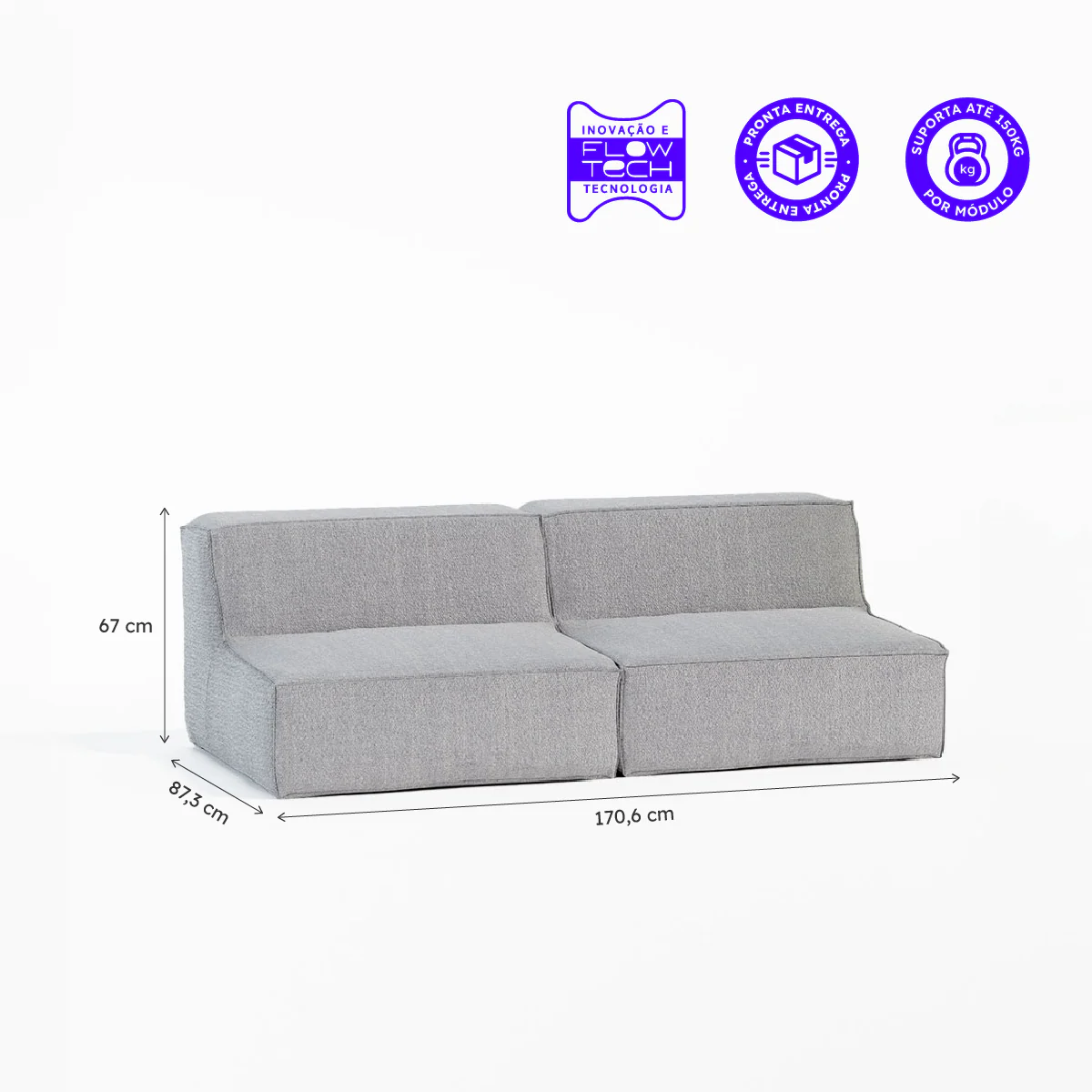 Sofá Modular Flow Boucle Cinza - 2 Lugares - Image 3