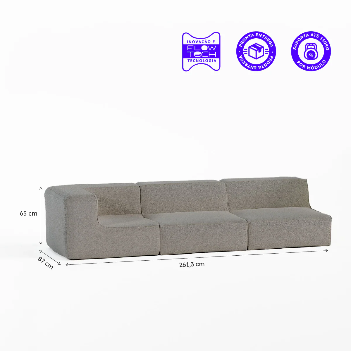 Sofá Modular Flow Boucle Cinza - 3 Lugares - 1 Canto - Image 3