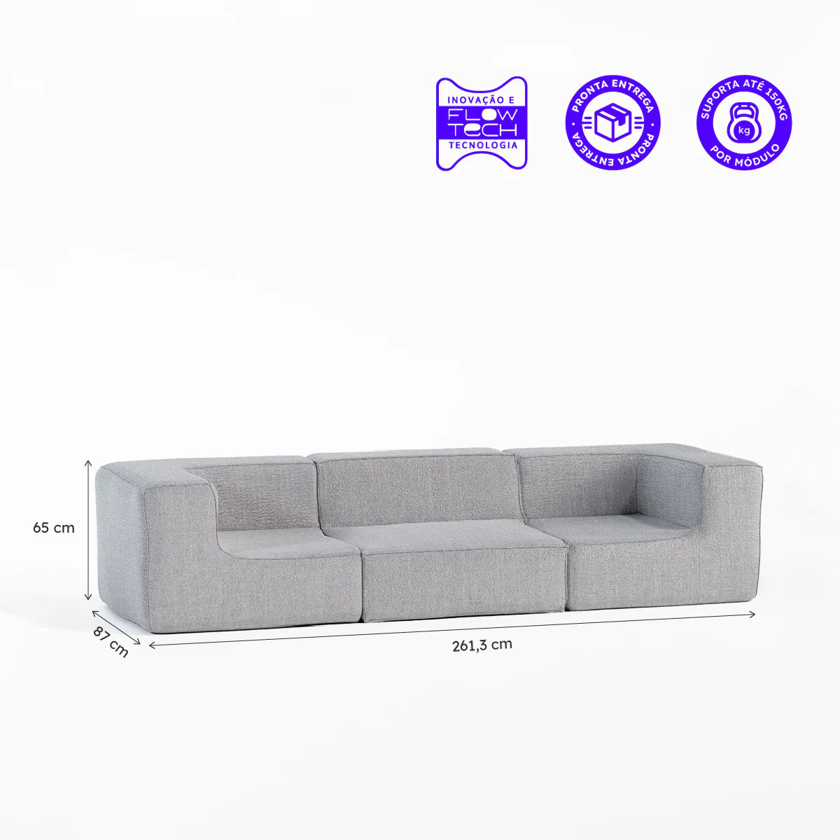 Sofá Modular Flow Boucle Cinza - 3 Lugares - 2 Cantos - Image 3
