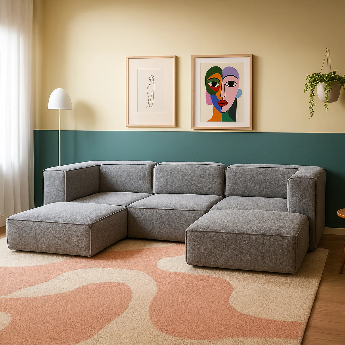 Sofá Modular Flow Boucle Cinza - 3 Lugares - 2 Cantos com 2 Apoio de Pé - Image 4