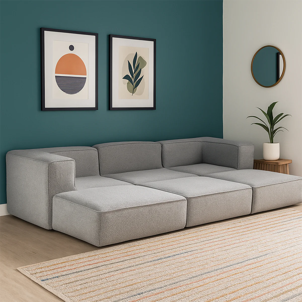 Sofá Modular Flow Boucle Cinza - 3 Lugares - 2 Cantos com 3 Apoio de Pé - Image 4