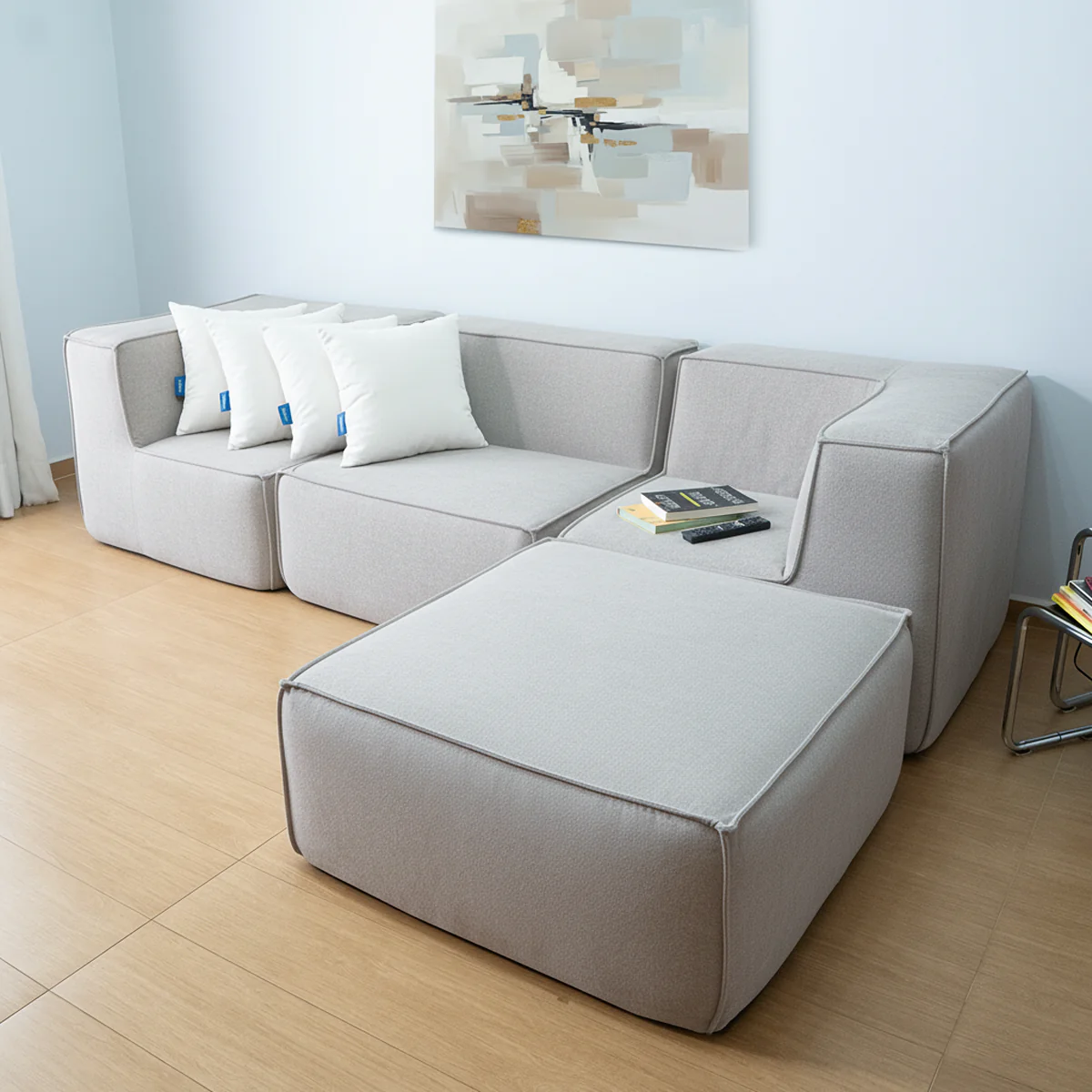 Sofá Modular Flow Boucle Cinza - 3 Lugares - 2 Cantos com Apoio de Pé - Image 9